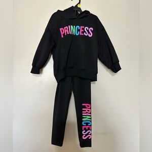 SHEIN Black Multicolor 'Princess' Print Hoodie & Leggings Set 5T
